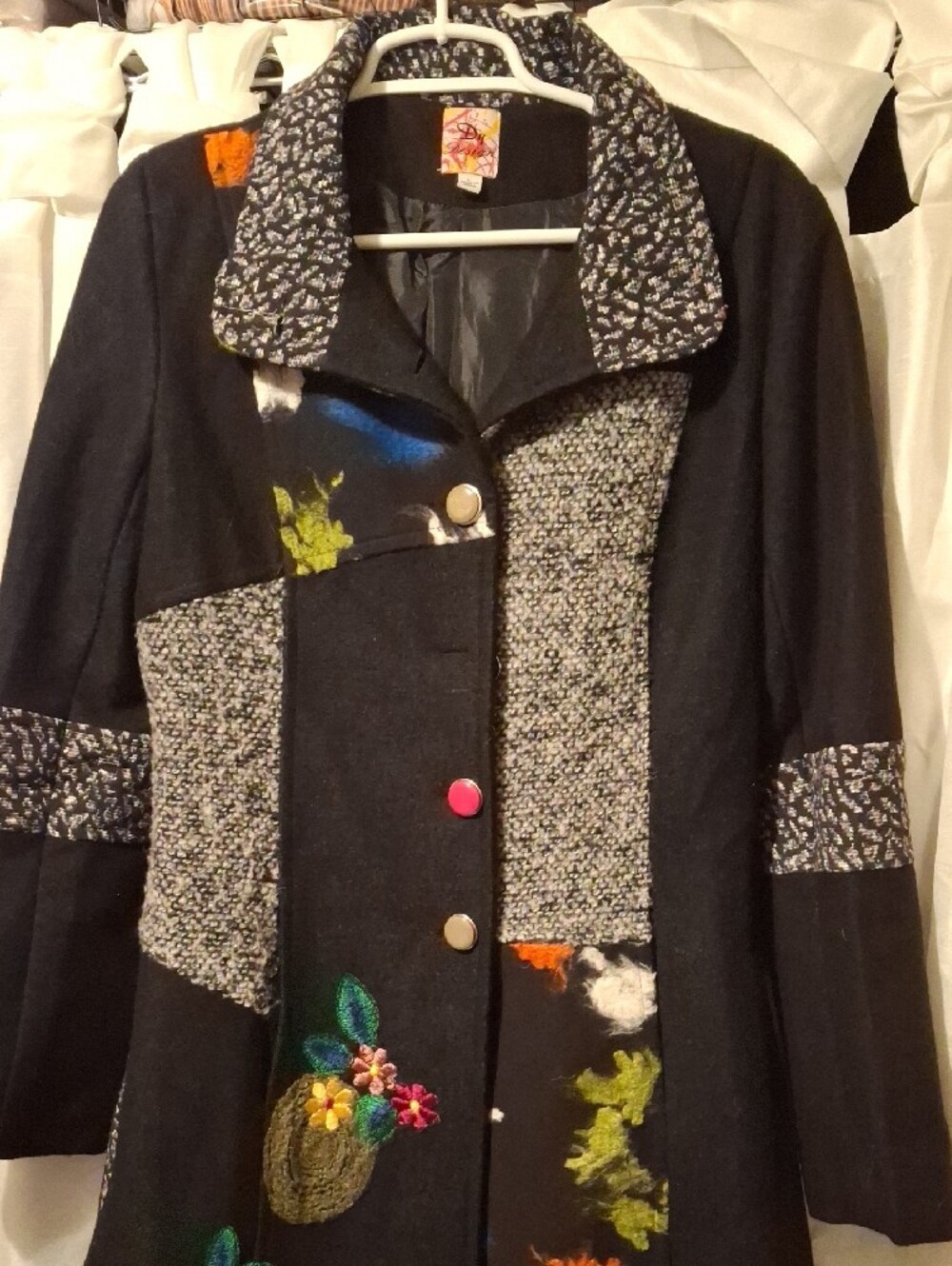 Women's Black Wool Embroidered  Coat - Picture 5 of 14